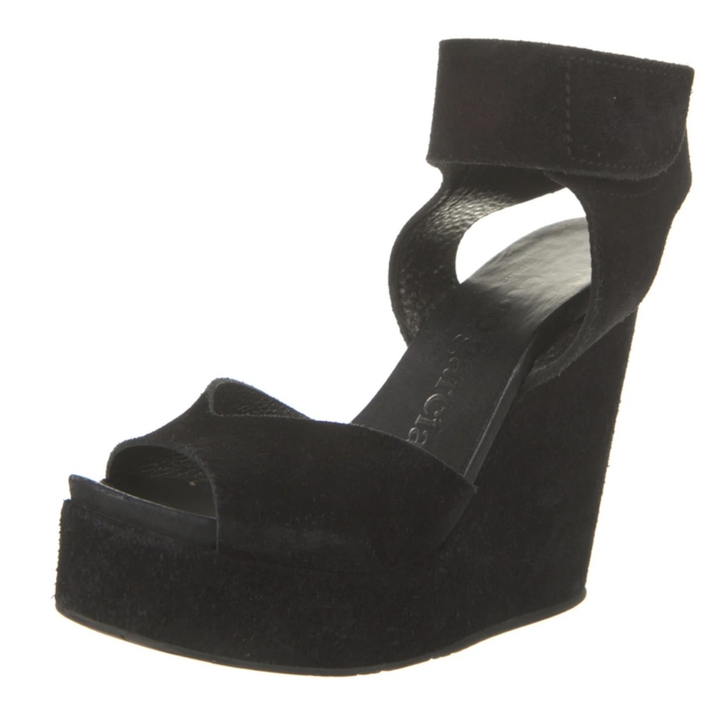 Pedro Garcia Suede Espadrilles Black Wedge Heels Platform  size 6.50 black